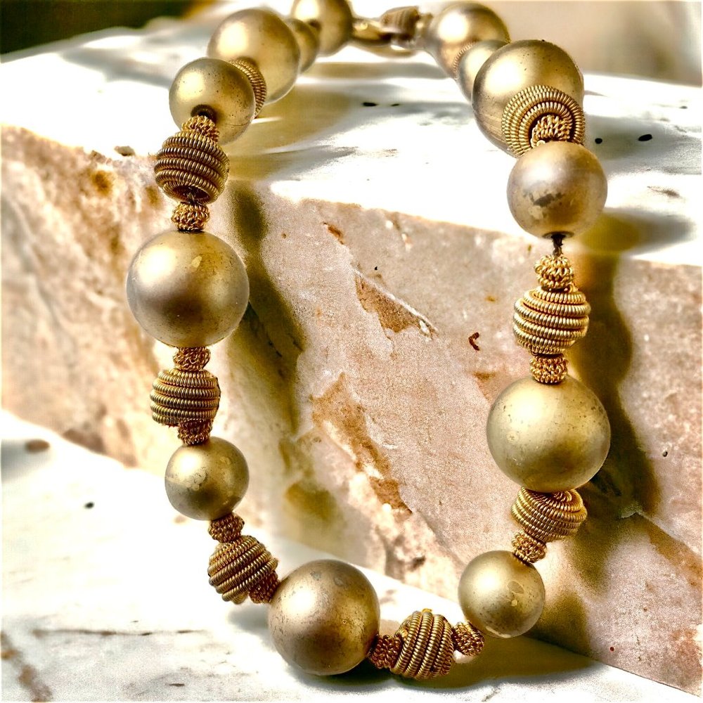 Anne Klein Vintage Gold Tone Beaded Necklace Toggle Clasp